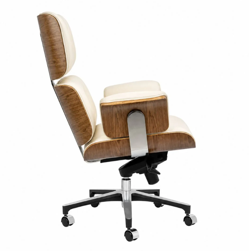 Fauteuil Bureau en Cuir Véritable Rinaldo Crème
