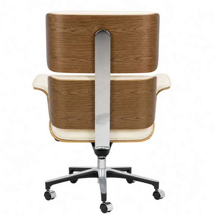 Fauteuil Bureau en Cuir Véritable Rinaldo Crème