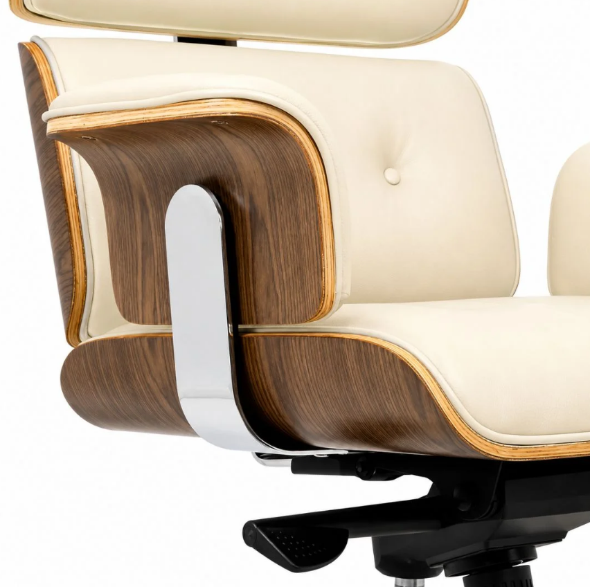 Fauteuil Bureau en Cuir Véritable Rinaldo Crème