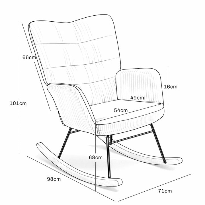 SOLENA - Rocking Chair Tissu Côtelé & Bois