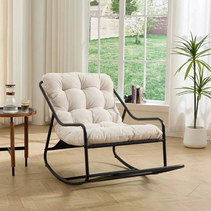 SKALVA - Rocking Chair Corduroy Capitonné & Cadre Métal Noir