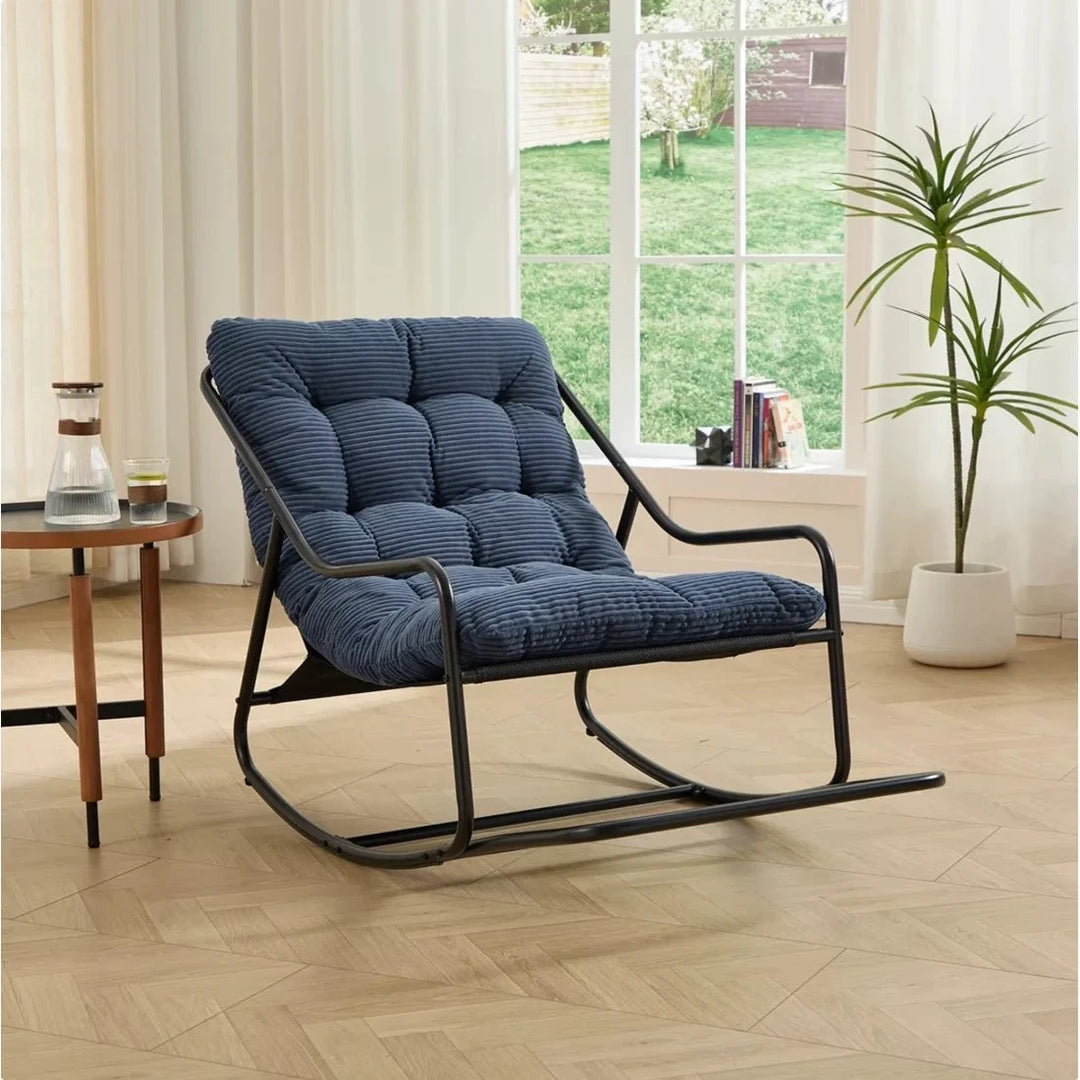 SKALVA - Rocking Chair Corduroy Capitonné & Cadre Métal Noir