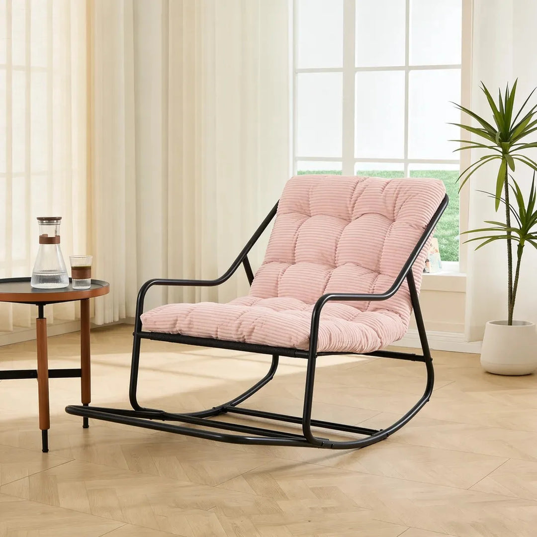SKALVA - Rocking Chair Corduroy Capitonné & Cadre Métal Noir