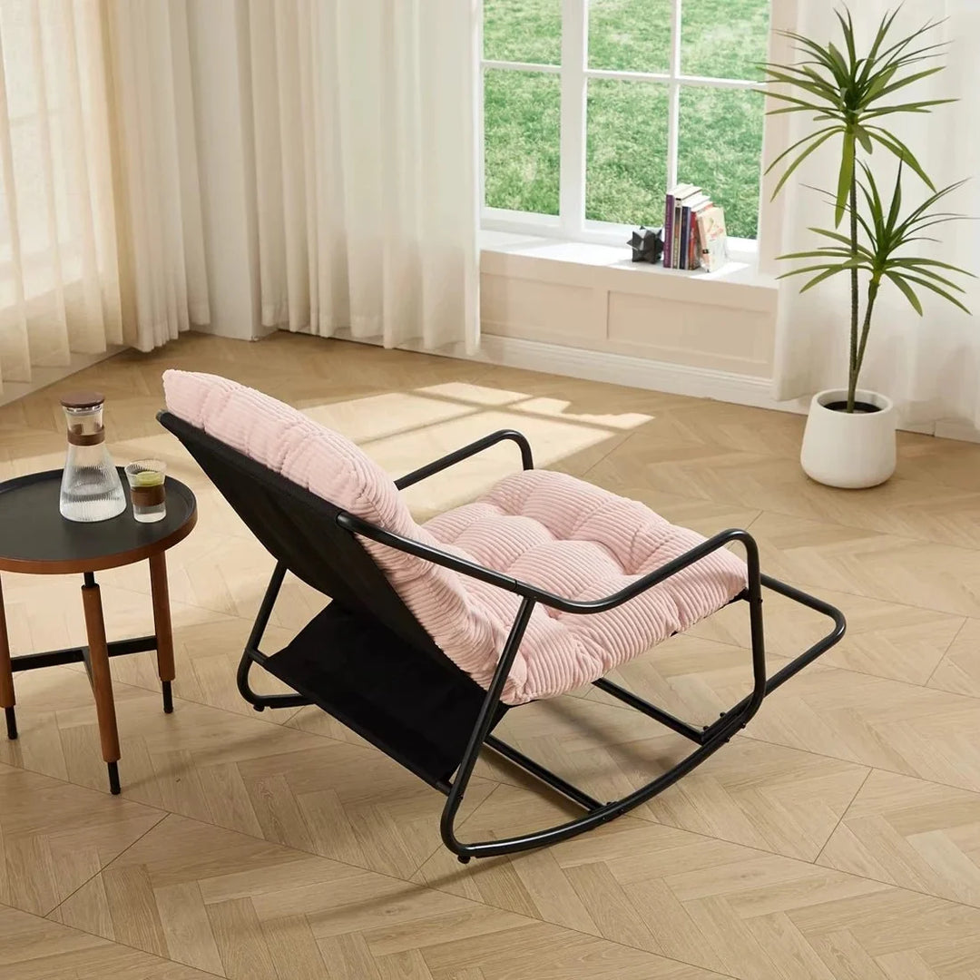 SKALVA - Rocking Chair Corduroy Capitonné & Cadre Métal Noir