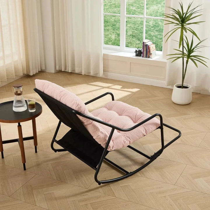 SKALVA - Rocking Chair Corduroy Capitonné & Cadre Métal Noir