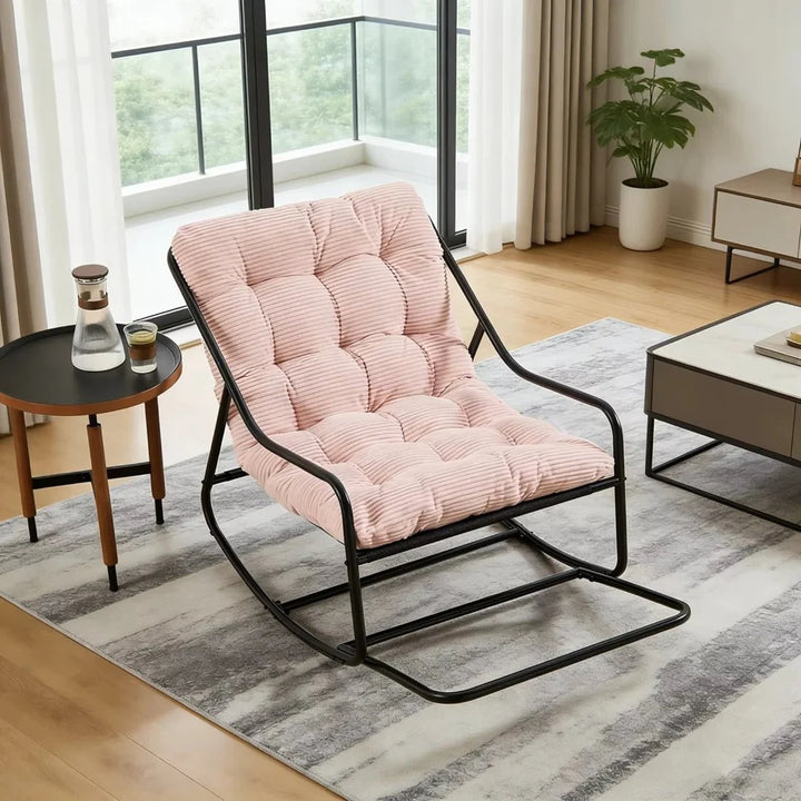 SKALVA - Rocking Chair Corduroy Capitonné & Cadre Métal Noir