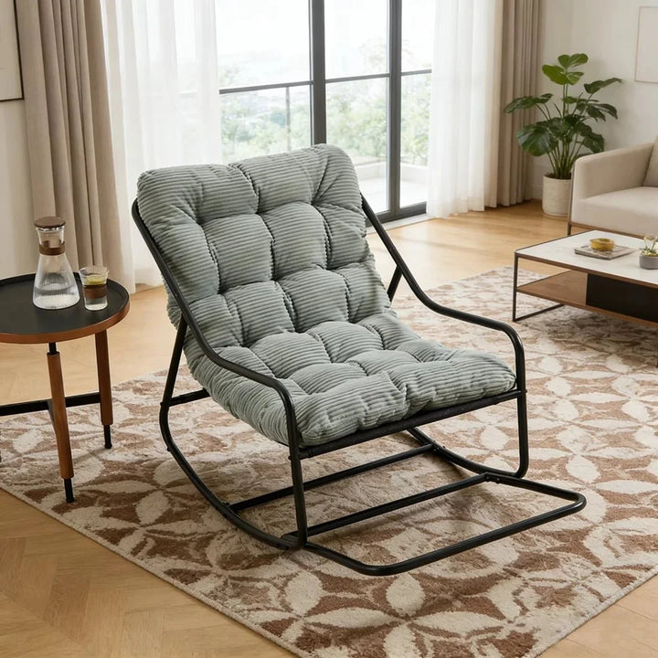 SKALVA - Rocking Chair Corduroy Capitonné & Cadre Métal Noir