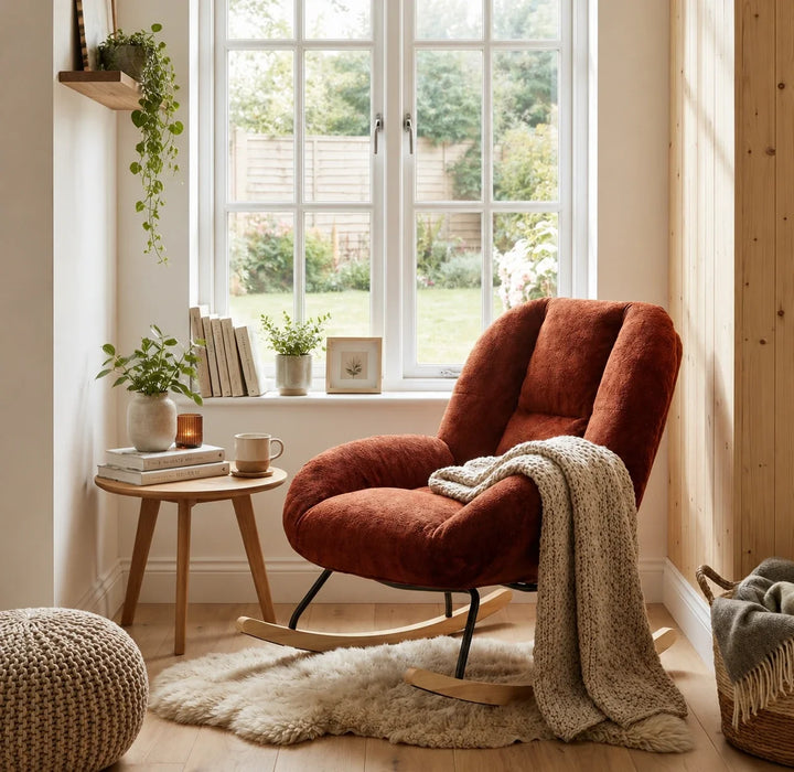 ALBERA - Fauteuil à Bascule Scandinave en Tissu Chenille
