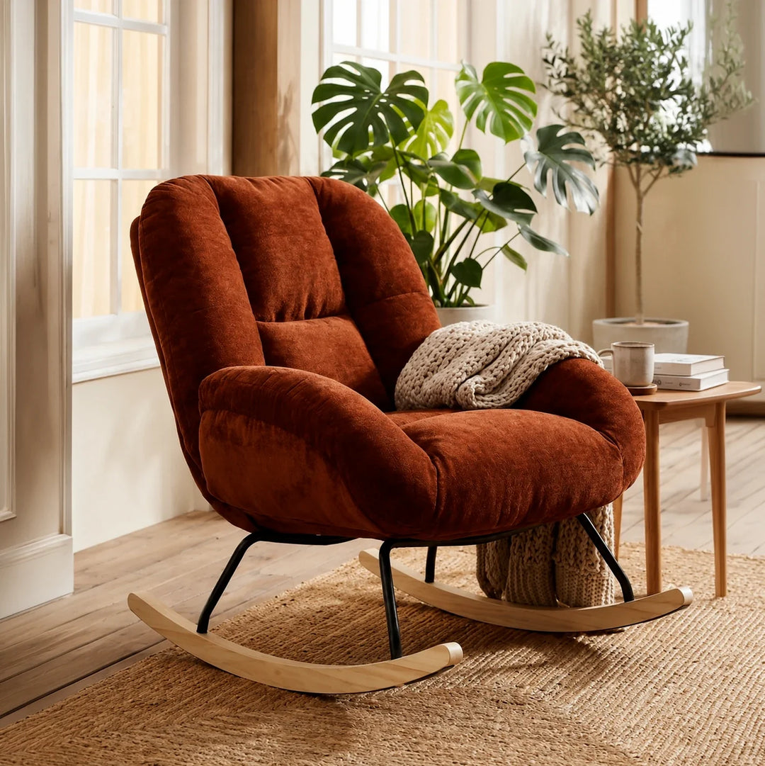 ALBERA - Fauteuil à Bascule Scandinave en Tissu Chenille