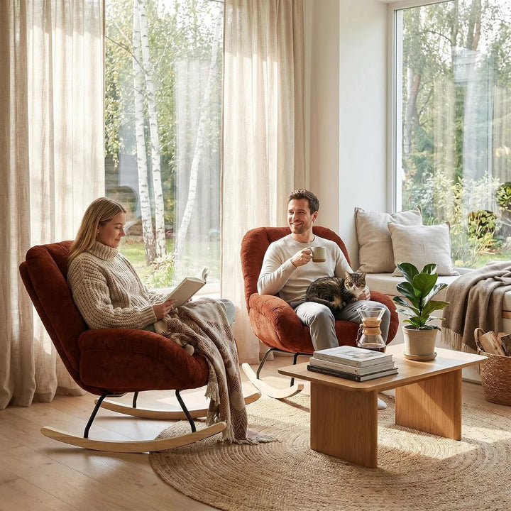 ALBERA - Fauteuil à Bascule Scandinave en Tissu Chenille