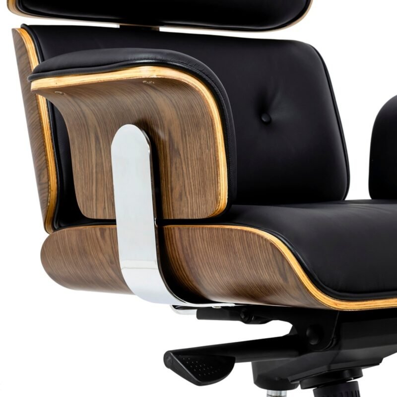 Fauteuil Bureau en Cuir Véritable Rinaldo noir