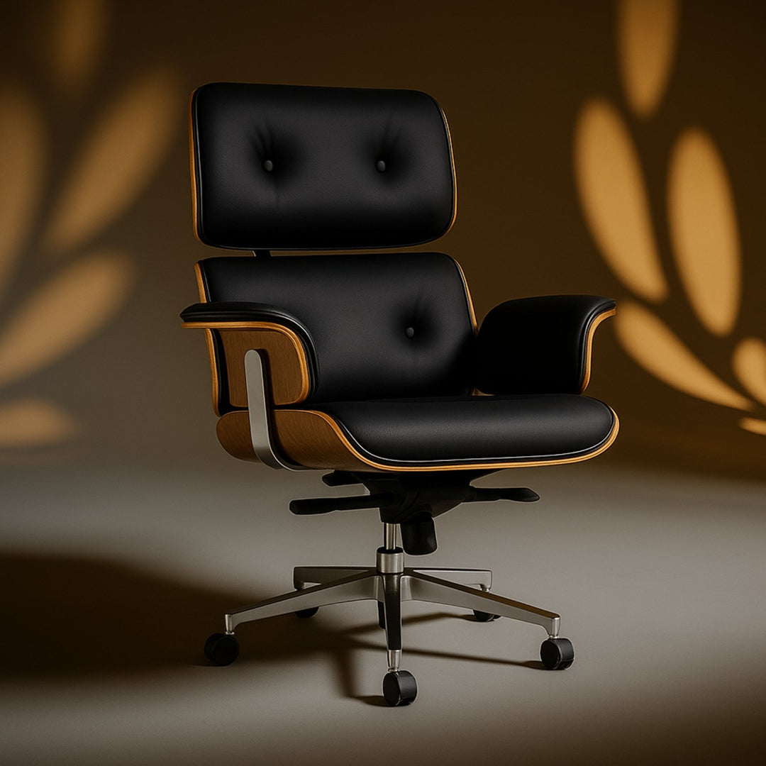 Fauteuil Bureau en Cuir Véritable Rinaldo noir