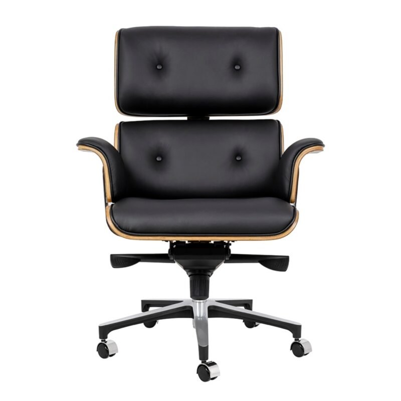 Fauteuil Bureau en Cuir Véritable Rinaldo noir
