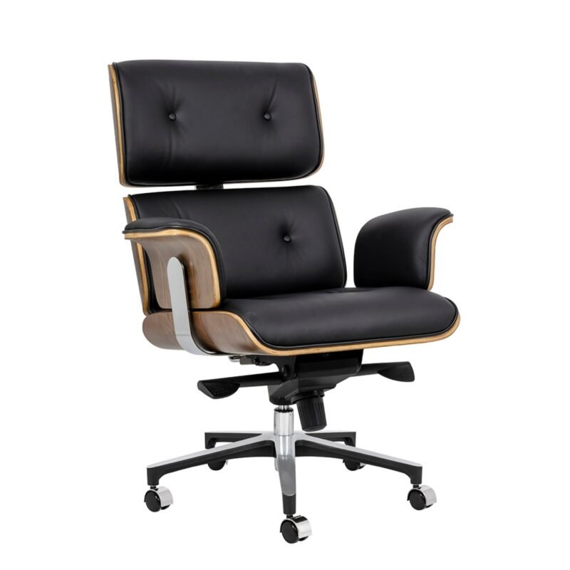 Fauteuil Bureau en Cuir Véritable Rinaldo noir