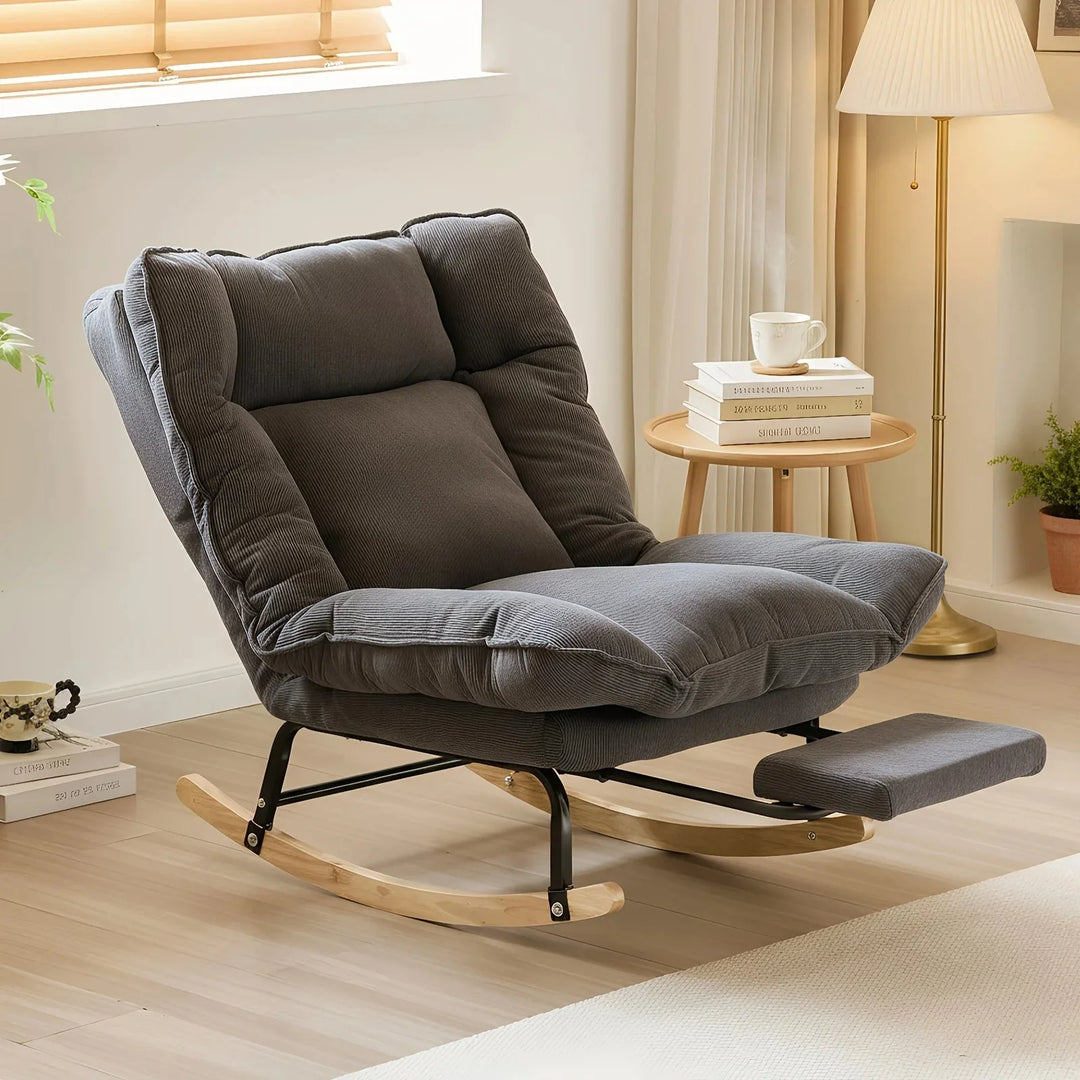 FJORA - Rocking Chair Inclinable Corduroy & Repose-Pieds