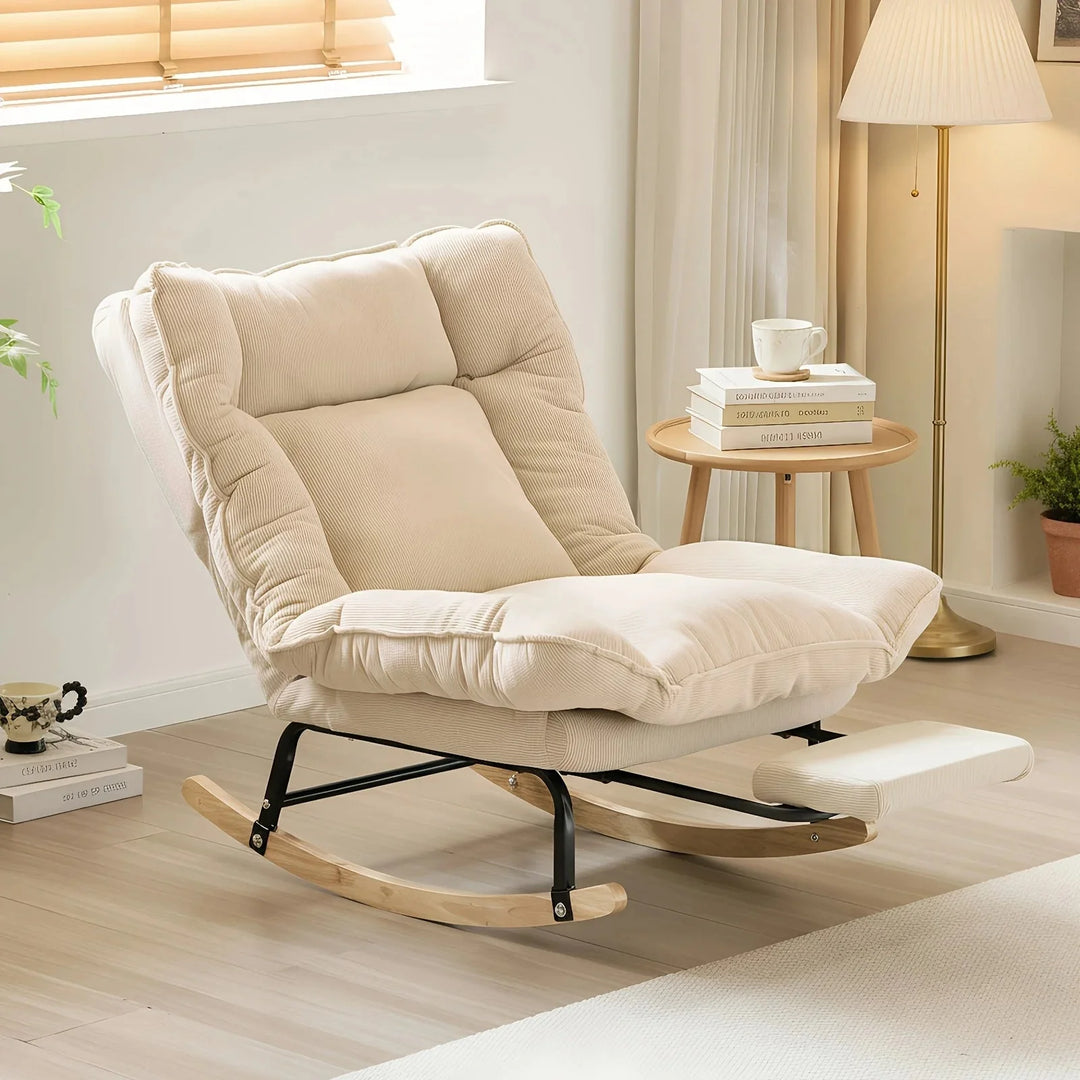 FJORA - Rocking Chair Inclinable Corduroy & Repose-Pieds