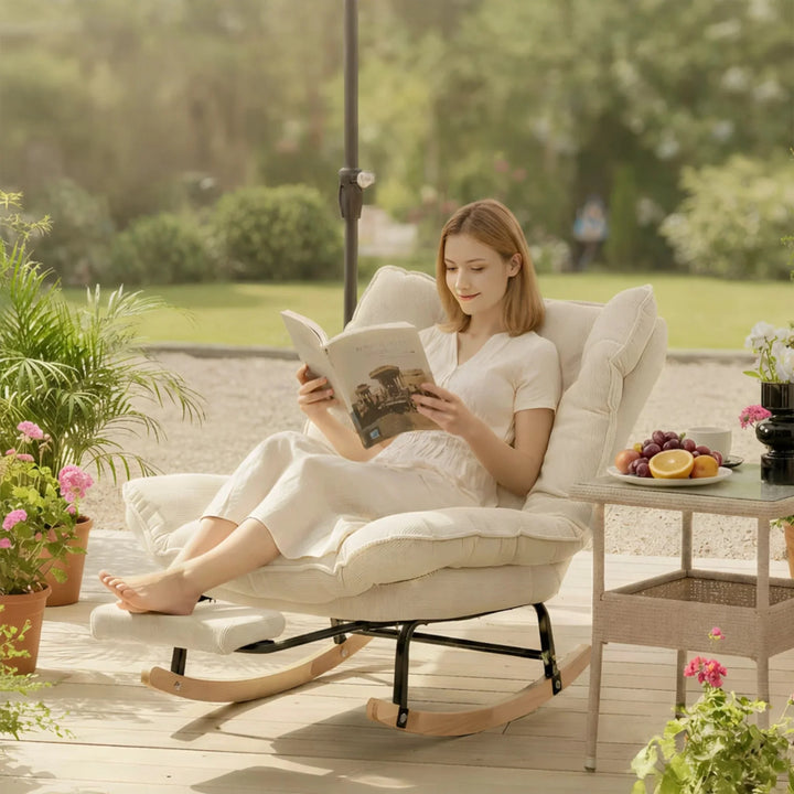 FJORA - Rocking Chair Inclinable Corduroy & Repose-Pieds