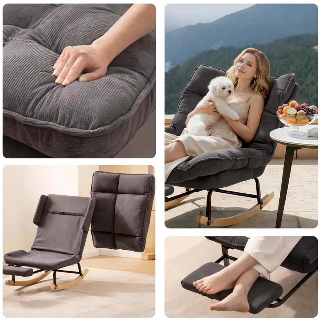 FJORA - Rocking Chair Inclinable Corduroy & Repose-Pieds