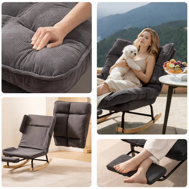 FJORA - Rocking Chair Inclinable Corduroy & Repose-Pieds