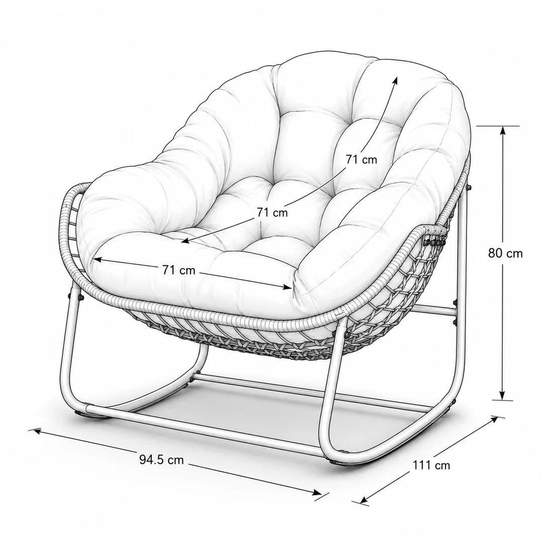 COLINA – Fauteuil à Bascule Papasan Rotin & Velours Côtelé