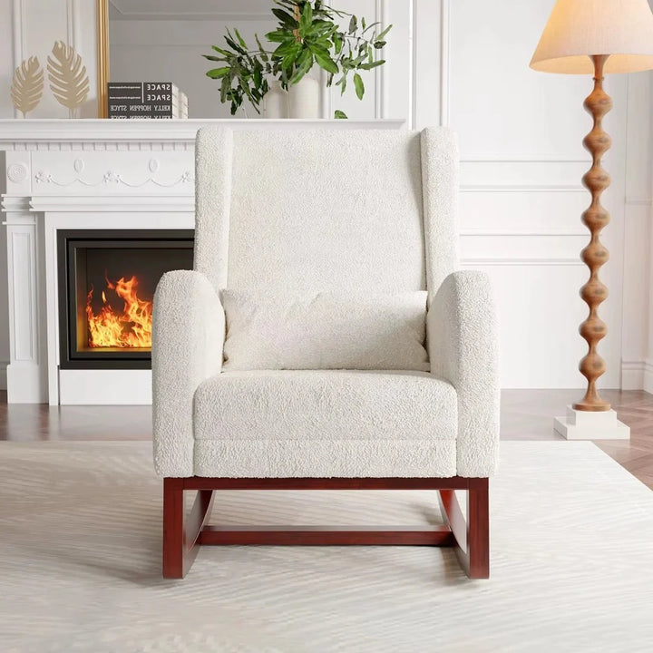 VELORA – Rocking Chair Teddy Blanc Ivoire avec Repose-Pieds