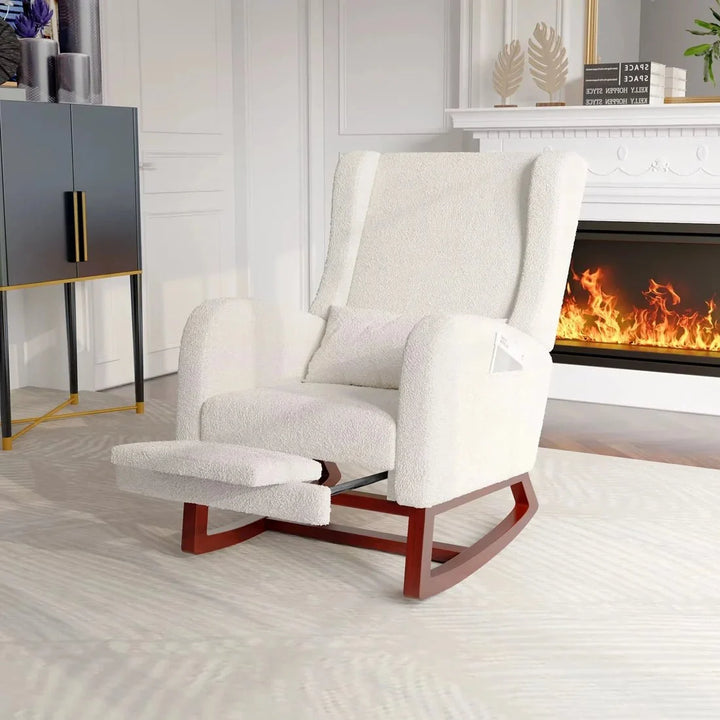 VELORA – Rocking Chair Teddy Blanc Ivoire avec Repose-Pieds