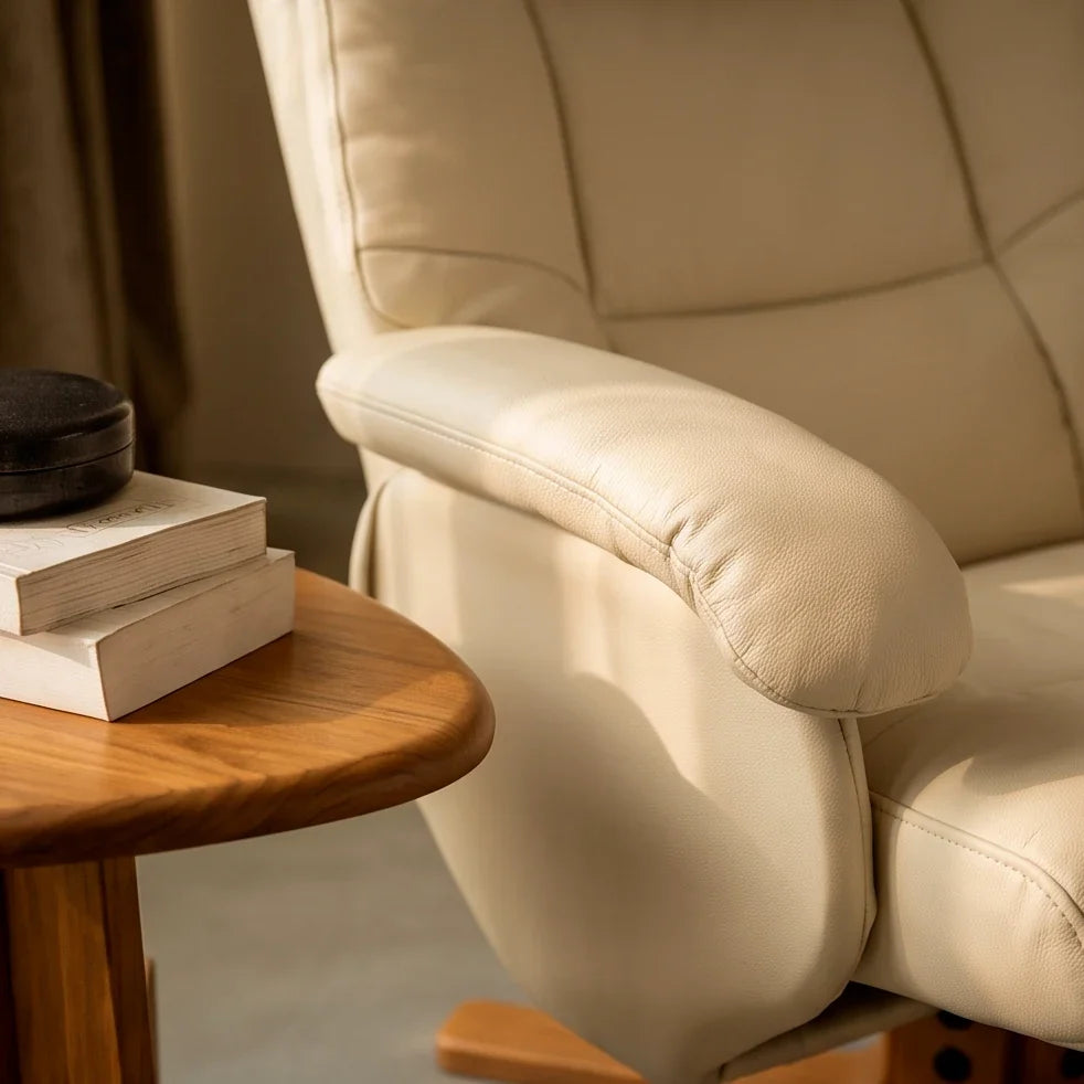 ODLA – Fauteuil Relax Pivotant 360° avec Repose-pieds, Similicuir Beige