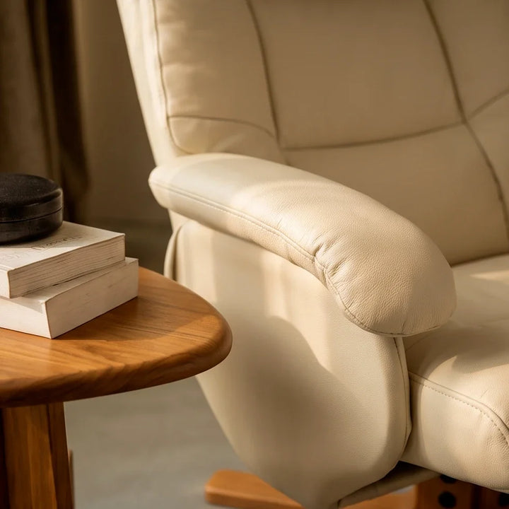 ODLA – Fauteuil Relax Pivotant 360° avec Repose-pieds, Similicuir Beige