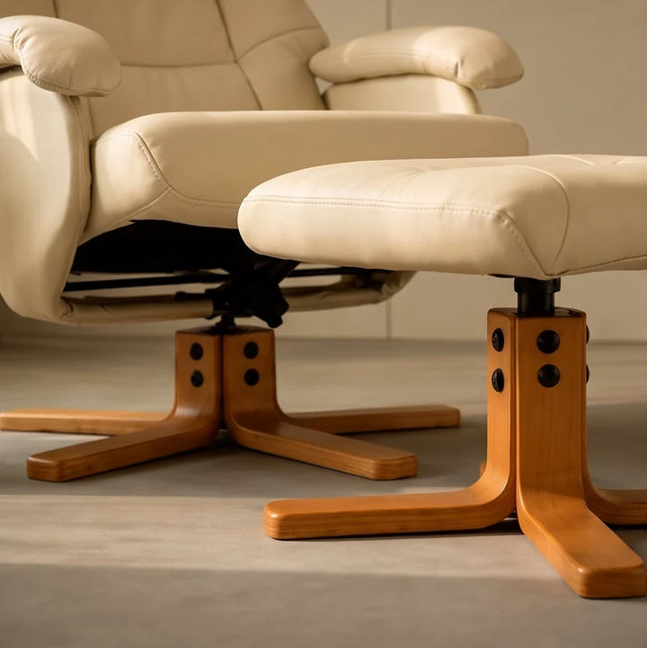 ODLA – Fauteuil Relax Pivotant 360° avec Repose-pieds, Similicuir Beige