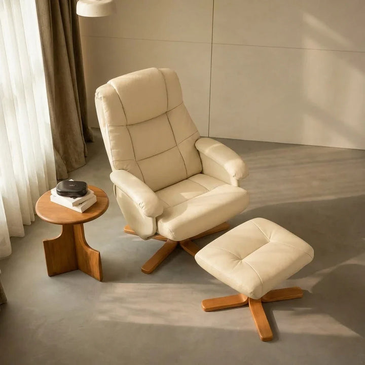 ODLA – Fauteuil Relax Pivotant 360° avec Repose-pieds, Similicuir Beige