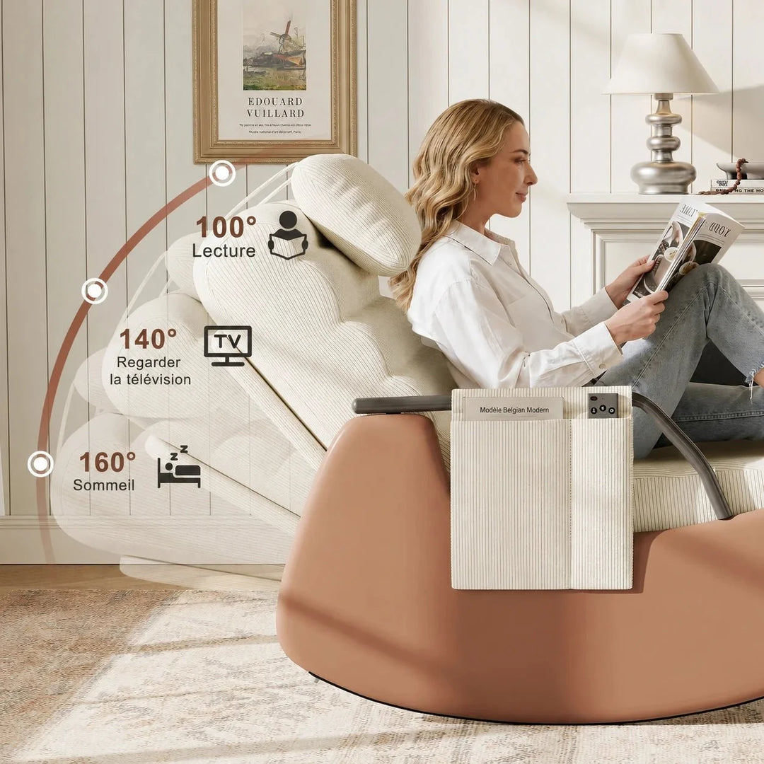 ALVINA - Rocking Chair Design Velours Côtelé & Bois Massif