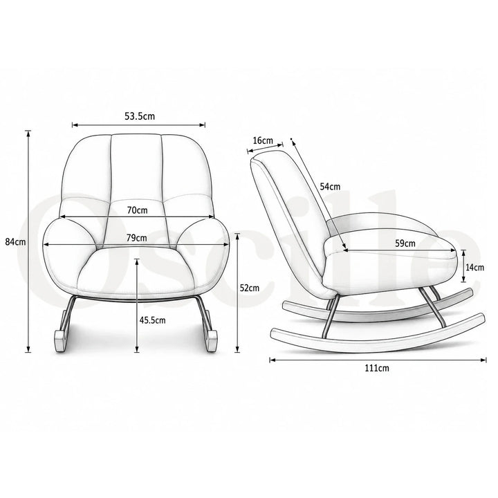 MERELA - Fauteuil à Bascule Scandinave Velours Côtelé Ultra Confortable