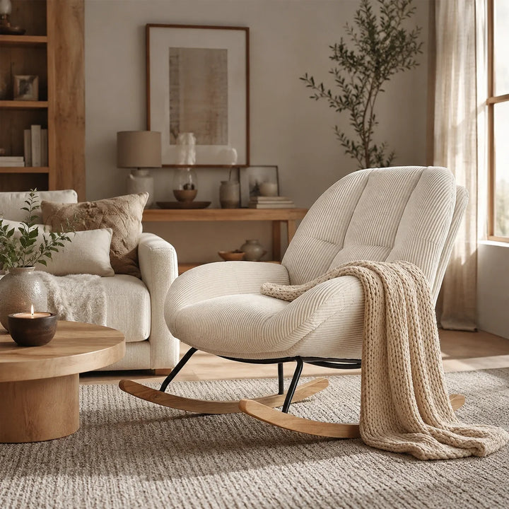 MERELA - Fauteuil à Bascule Scandinave Velours Côtelé Ultra Confortable
