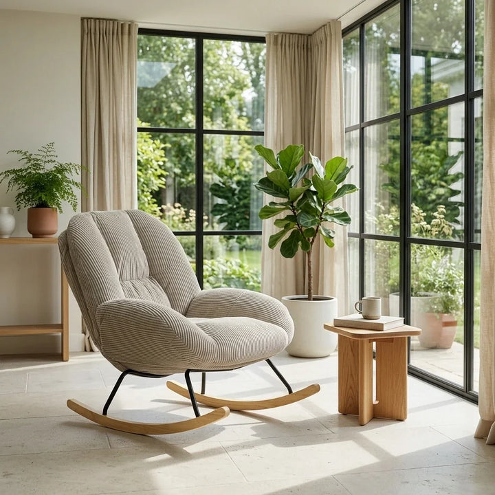 MERELA - Fauteuil à Bascule Scandinave Velours Côtelé Ultra Confortable