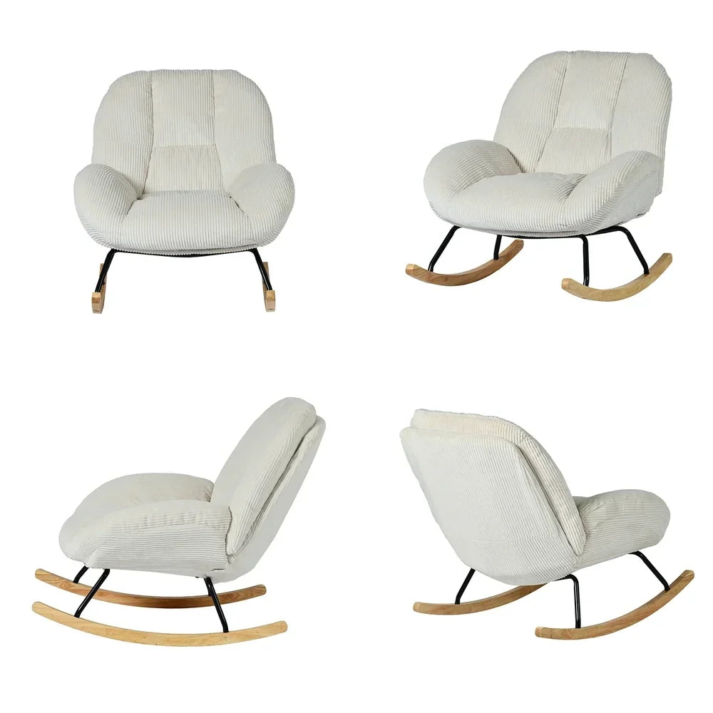 MERELA - Fauteuil à Bascule Scandinave Velours Côtelé Ultra Confortable