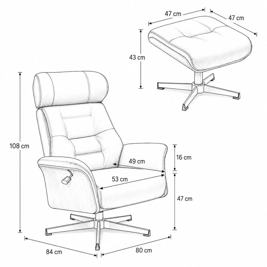 LORAN – Fauteuil Relax Pivotant avec Repose-pieds et Têtière Réglable, Noir