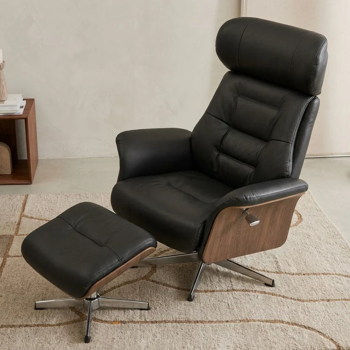 LORAN – Fauteuil Relax Pivotant avec Repose-pieds et Têtière Réglable, Noir