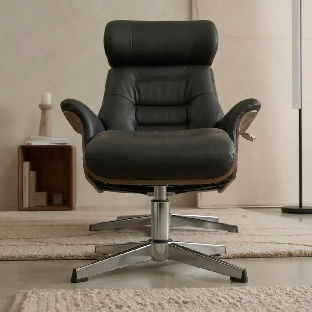 LORAN – Fauteuil Relax Pivotant avec Repose-pieds et Têtière Réglable, Noir