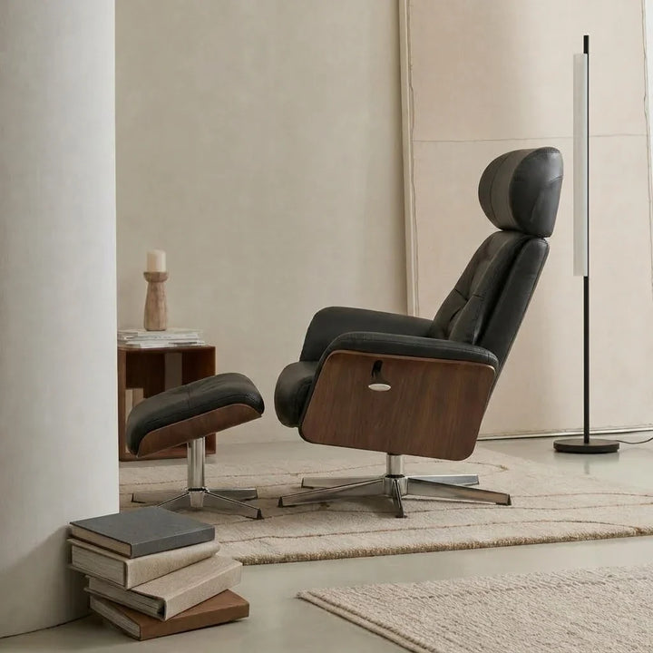 LORAN – Fauteuil Relax Pivotant avec Repose-pieds et Têtière Réglable, Noir