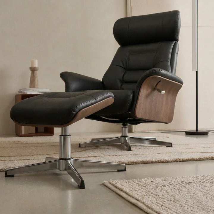 LORAN – Fauteuil Relax Pivotant avec Repose-pieds et Têtière Réglable, Noir