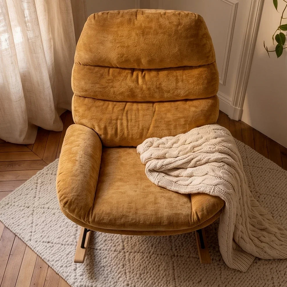 NALIA - Rocking Chair Cocon Chenille Grande Assise