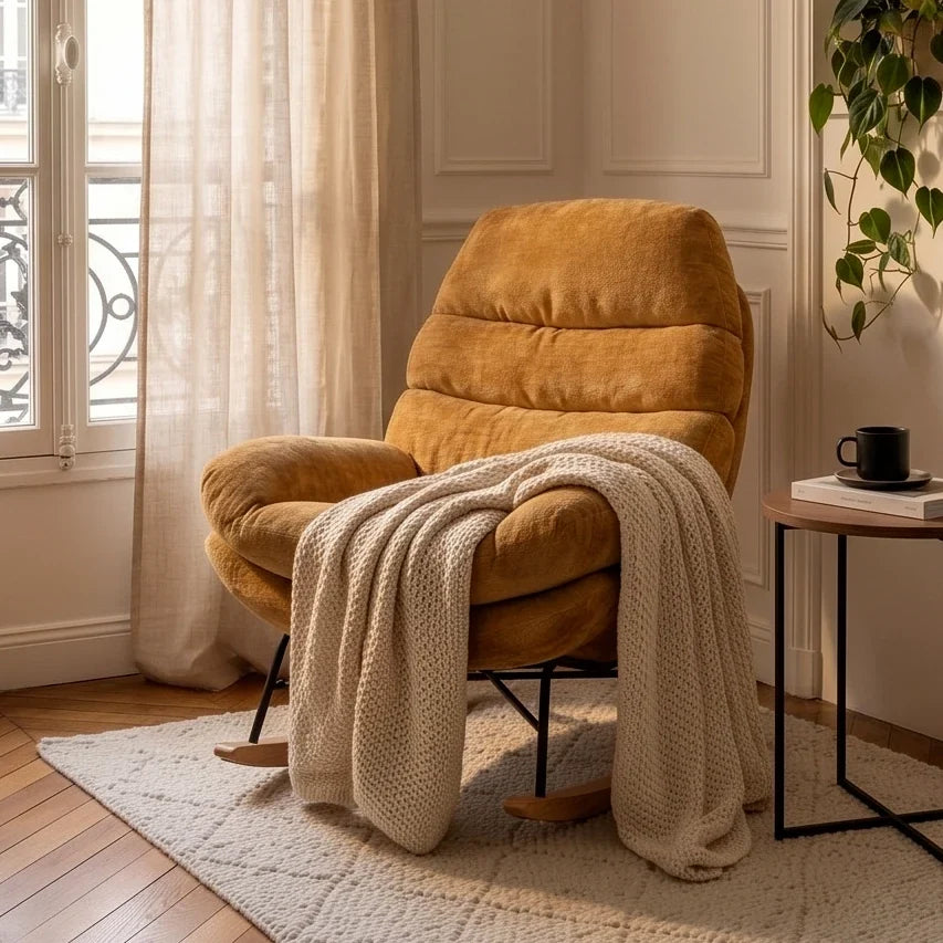 NALIA - Rocking Chair Cocon Chenille Grande Assise