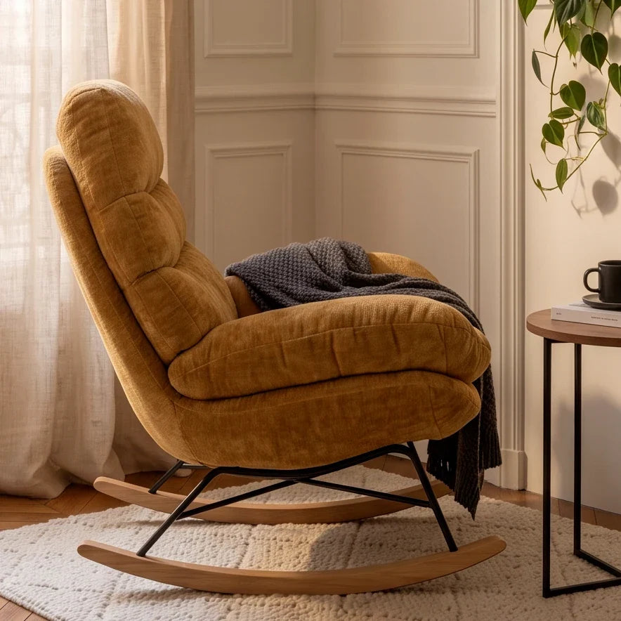 NALIA - Rocking Chair Cocon Chenille Grande Assise