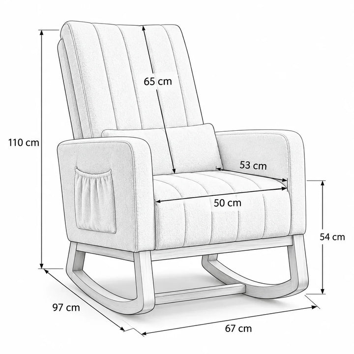 LUNO - Rocking Chair Flanelle Neige Dossier Haut & Coussin Lombaire