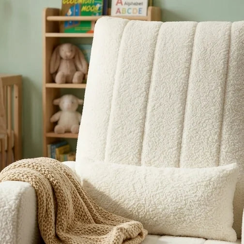 LUNO - Rocking Chair Flanelle Neige Dossier Haut & Coussin Lombaire