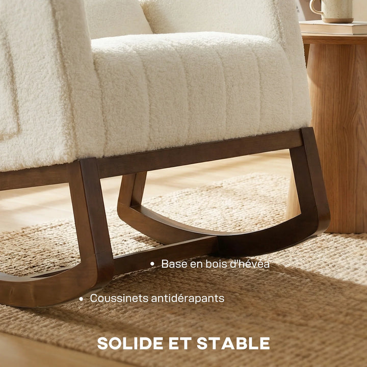 LUNO - Rocking Chair Flanelle Neige Dossier Haut & Coussin Lombaire