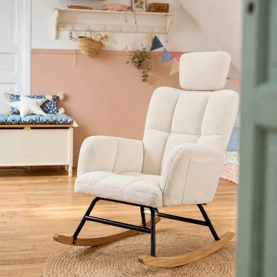 NARVI – Rocking Chair Ultra Doux Appui-Tête & Accoudoirs