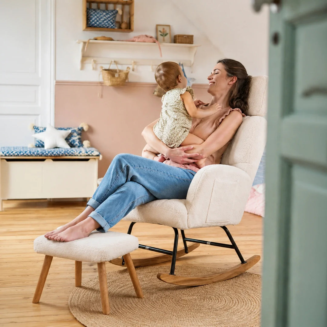 NARVI – Rocking Chair Ultra Doux Appui-Tête & Accoudoirs