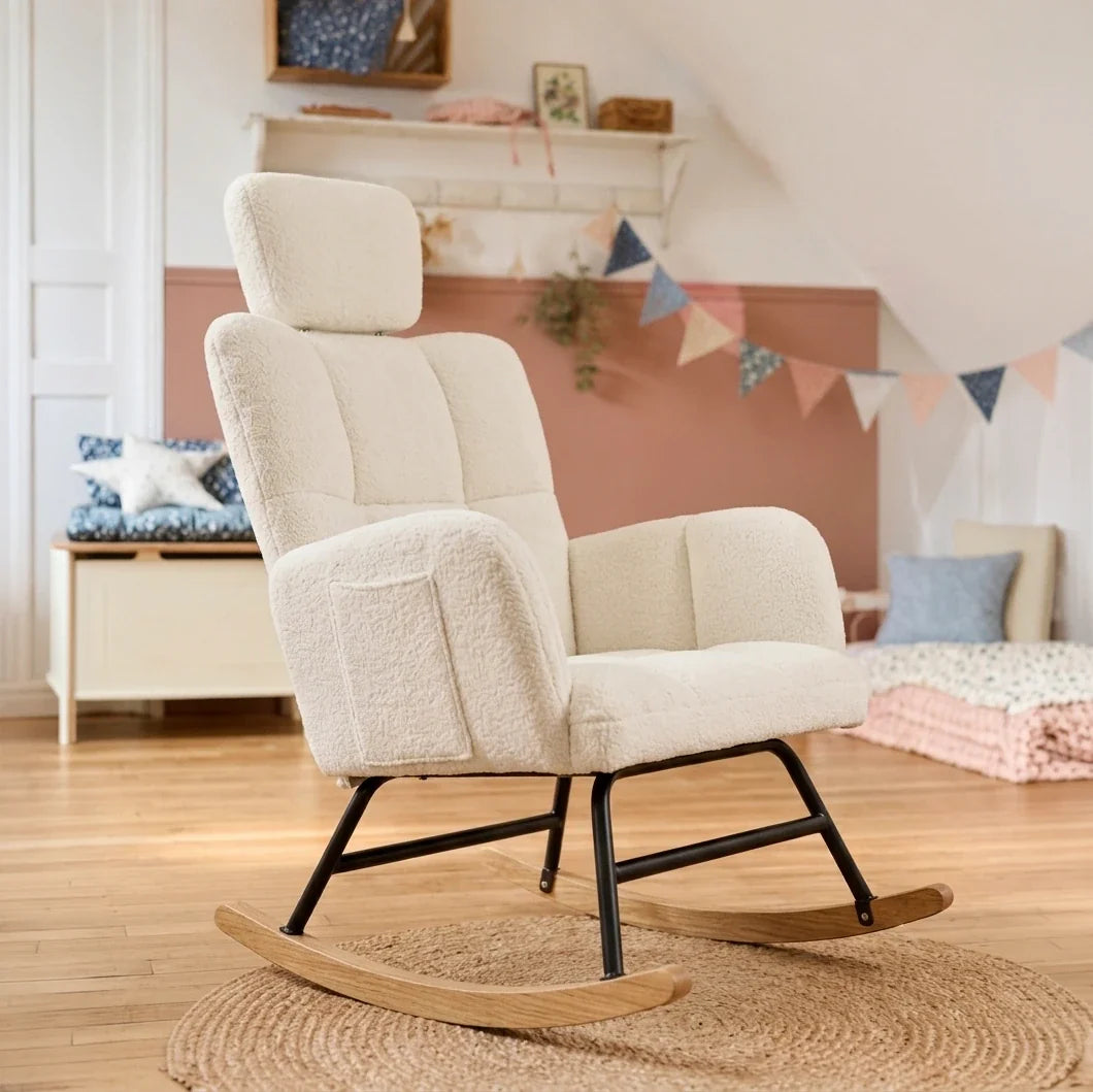 NARVI – Rocking Chair Ultra Doux Appui-Tête & Accoudoirs