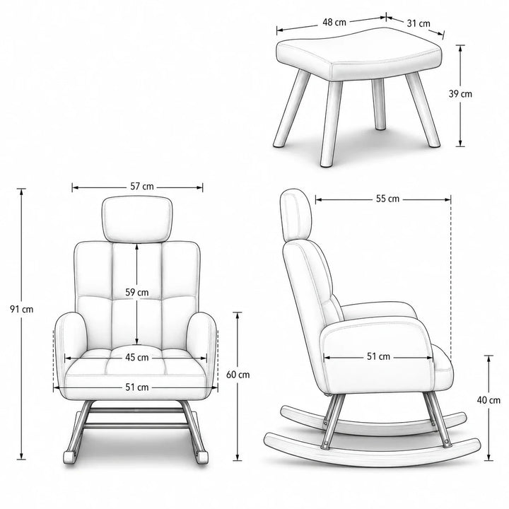 NARVI – Rocking Chair Ultra Doux Appui-Tête & Accoudoirs